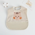 Waterproof baby wing bib with leak-proof pocket in soft beige featuring cartoon animal - Pu Sling (double-layered Pocket) - Single Squirrel / One Size
