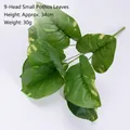 Artificial 9-head green radish leaf plant with realistic yellow markings 34cm height - 9-Head Epipremnum Aureum Leaf