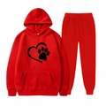 Ensemble sweat à capuche et pantalon rouge avec motif cœur et empreinte noir - S / Rouge Cœur Patte (2)