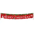 Red Merry Christmas banner with Santa and Snowman graphics and decorative pine accents - 021 Red Pine Snowman Santa