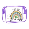 Transparent PVC makeup bag with purple zipper trim and rainbow print design - 096-Purple Amazing Real