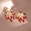 18k gold plated firework stud earrings with red enamel and zircon on satin background - 9# Creative Style Red Gold (9# Silver Pin-Gold-Red-Gold Plated)