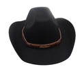 Classic black felt cowboy hat with brown braided band and golden feather metal ornament - M(56-58cm) / Black (Gold Feather)