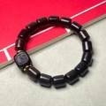Dark wood sandalwood bead bracelet with carved square charm and golden spacer beads - African Blackwood / Smooth Sailing Sailboat / 12mm*16 Beads