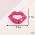 Detailed view of rose red rhinestone lip charm accessory measuring 2.5cm by 1.7cm - D301 Small Lips (Rose Red)