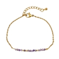 Elegant gold stainless steel bracelet with faceted purple amethyst beads and adjustable chain - Purple