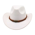 Detail of white wool felt western hat with brown leather strap and bronze skull buckle - One Size (57cm) / White