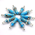 Gepolijste turquoise zeshoekige kolom hangers met zilverkleurige metalen sluiting - Blauwe keizerlijke jaspis