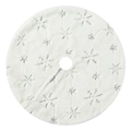White plush Christmas tree skirt with silver sequin snowflakes and central opening - Embroidered Snowflake / 38cm