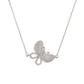 Silver butterfly necklace with micro-p镶 inlaid cubic zirconia on white background - Butterfly Necklace / Silver