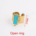 Golden hammer-textured open ring featuring a rectangular turquoise gemstone inlay - Style 9-Hammered Rectangle Turquoise