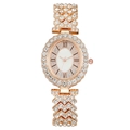 Fashionable rose gold women's watch with oval rhinestone dial and crystal link bracelet - Rose Gold