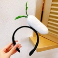 Funny large white radish vegetable headband with green leaves on black velvet band - White Radish