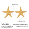 Detailed size and specs for golden starfish earrings in waterproof stainless steel - Starfish Stud Earrings (YYE025224) / Gold