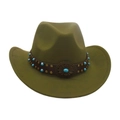 Cappello da cowboy verde oliva con perline turchesi e cintura in metallo vintage - Taglia unica / Verde Militare