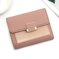 Damesportemonnee in roze en beige tweekleurig met elegante gouden vierkante metalen gesp - Roze en Beige