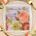 Square floral paper napkin with pink roses and botanical garden print in a lace plate - Botanical Garden (1025)