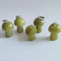 Five mini mushroom-shaped green natural stone pendants with silver metal bails - Green Stone
