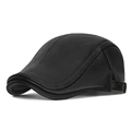 Black litchi grain PU leather ivy cap with adjustable metal buckle and stitching - Black