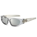 Fashionable square frame sunglasses with silver mirrored lenses and metal cutout temples - Grey Frame Silver Mirror Lens