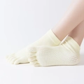 Cream-colored five-finger yoga socks with non-slip silicone grip and open-back design - One Size / Five Toe-Solid Beige
