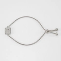Silver stainless steel adjustable box chain bracelet with frosted M initial pendant - Letter M / Steel