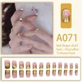 Unghie finte rosa con bordo metallico dorato, set da 24 pezzi modello A071 alla moda - A071 Francese Semidiagonale (A071)