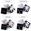 Dark blue jewelry gift box with white ribbon in four various storage sizes - Navy Blue / White Ribbon
