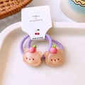 Close-up of purple elastic hair ties with translucent pink resin bear charms on display card - Purple Bear Style