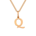 Polished rose gold stainless steel necklace with capital letter Q initial pendant - Letter Q / Rose Gold