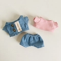 3-teiliges Puppen-Outfit mit blauem Denim-Hemd, rosa T-Shirt und Denim-Shorts im Set - Denimjacke + Rosa T-Shirt + Jeans 3-teiliges Set / Passend für 17cm Puppe