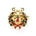 Golden Christmas reindeer wreath napkin ring with vibrant red and green rhinestones - Reindeer Head