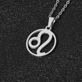 Polished silver stainless steel Leo zodiac necklace with hollow circular pendant on star background - Leo / Steel