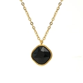 Collier minimaliste en acier doré 18K avec pendentif zircon noir carré - Noir