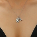 Detail of silver vintage western cowboy hat and boot charms on a minimalist necklace - Antique Silver Western Pendant Necklace (DZ-418)