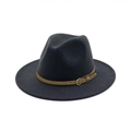 Classic dark grey wool fedora hat with a brown leather belt buckle for men and women - Dark Gray