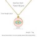 Rosa Emaille Evil Eye Halskette aus 18k vergoldetem Edelstahl mit 20mm Anhänger - Rosa