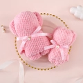 Pink coral fleece bear-shaped towel set with 'Just for you' ribbon and pearl charm - Pink Pearl Bear