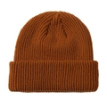 Classic dark brown knitted beanie featuring a retro cuffed design and ribbed texture - One Size / Caramel