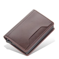 Portacarte minimalista in pelle marrone con custodia automatica in alluminio per carte - caffè