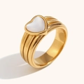 Anello vintage in acciaio inossidabile placcato oro 18K con zircone cuore bianco - Anello Cuore in Conchiglia Rigato Oro Misura 6