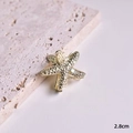 Golden starfish hair clip with grain texture, rhinestone center and 2.8cm size - Gold Starfish Brooch (S223-20)