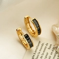 18K gold plated geometric hoop earrings with square black zircon on elegant background - Gold With Black Square Zircon