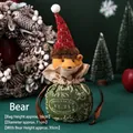 Green burlap Christmas gift bag with plush bear head and Holiday Cheers text - English Print Apple Bag - Little Bear