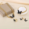 18K gold plated stainless steel jewelry set with black butterfly pendants and cuban chains - Black Butterfly Jewelry Set (KS219943-LX)