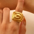 Modern gold plated chunky square spiral ring with a unique matte satin finish texture - Spiral Square Ring (0649)