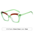 Cat eye glasses featuring C12 transparent green and brown frame with clear lenses - C12 Green Frame Clear Lens