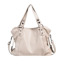 Minimalist cream white large canvas tote bag with adjustable strap and gunmetal hardware - White