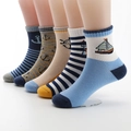 Fünf Paar Baumwollsocken für Kinder mit nautischen Anker- und Streifenmustern in Blau - 3-5 Jahre (13-15cm) / Segelboot Navigation Set