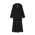 Women's minimalist black V-neck blazer and pleated maxi skirt suit for professional look - XS / Black